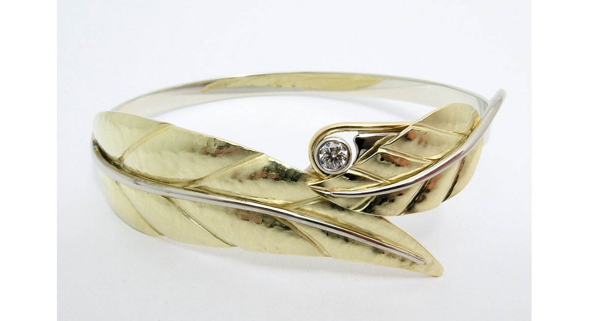 Waterton Jewelry, 22k, Platinum, Diamond, Leaf, Bracelet
