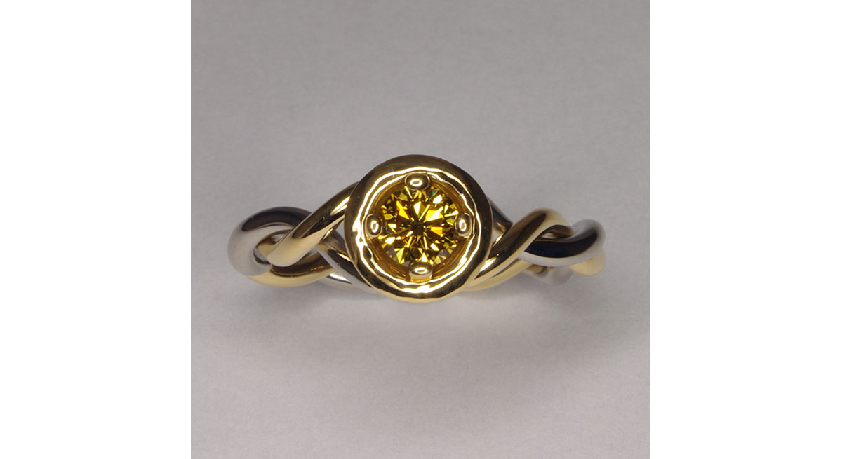 Waterton Jewelry, Braided, 18k, Yellow, Canadian, Diamond, Flower, Ring