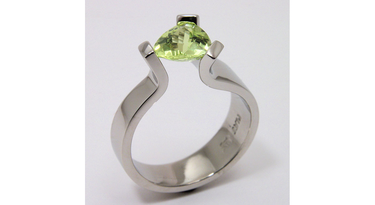 Waterton Jewelry, Green, Tension, Rings, Trilliant, Platinum