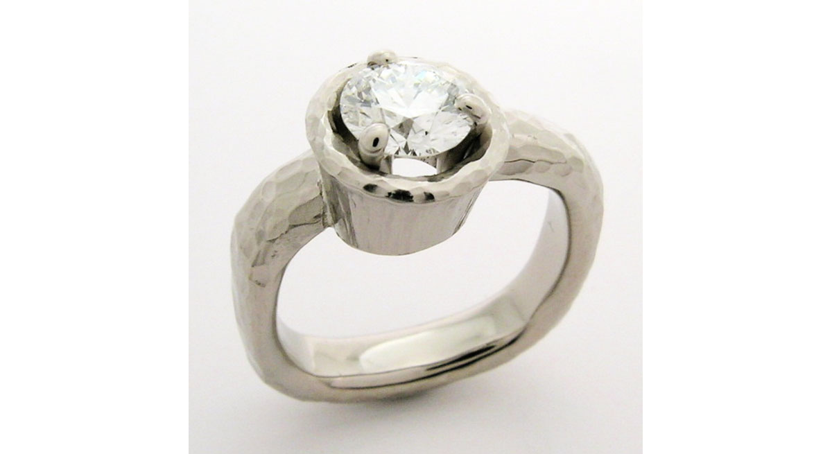 Waterton Jewelry, Hammered, Floating, Diamond, Engagement, Ring
