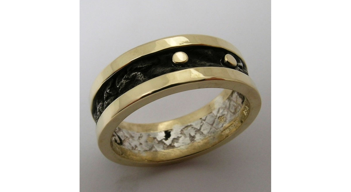 Waterton Jewelry, Black, Silver, Gold, Textured, Ring, Mens