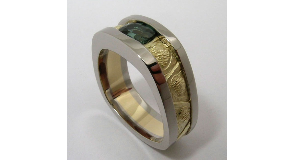 Waterton Jewelry, Rapousee, Ring, Mens, Green, Stone, Gold, White